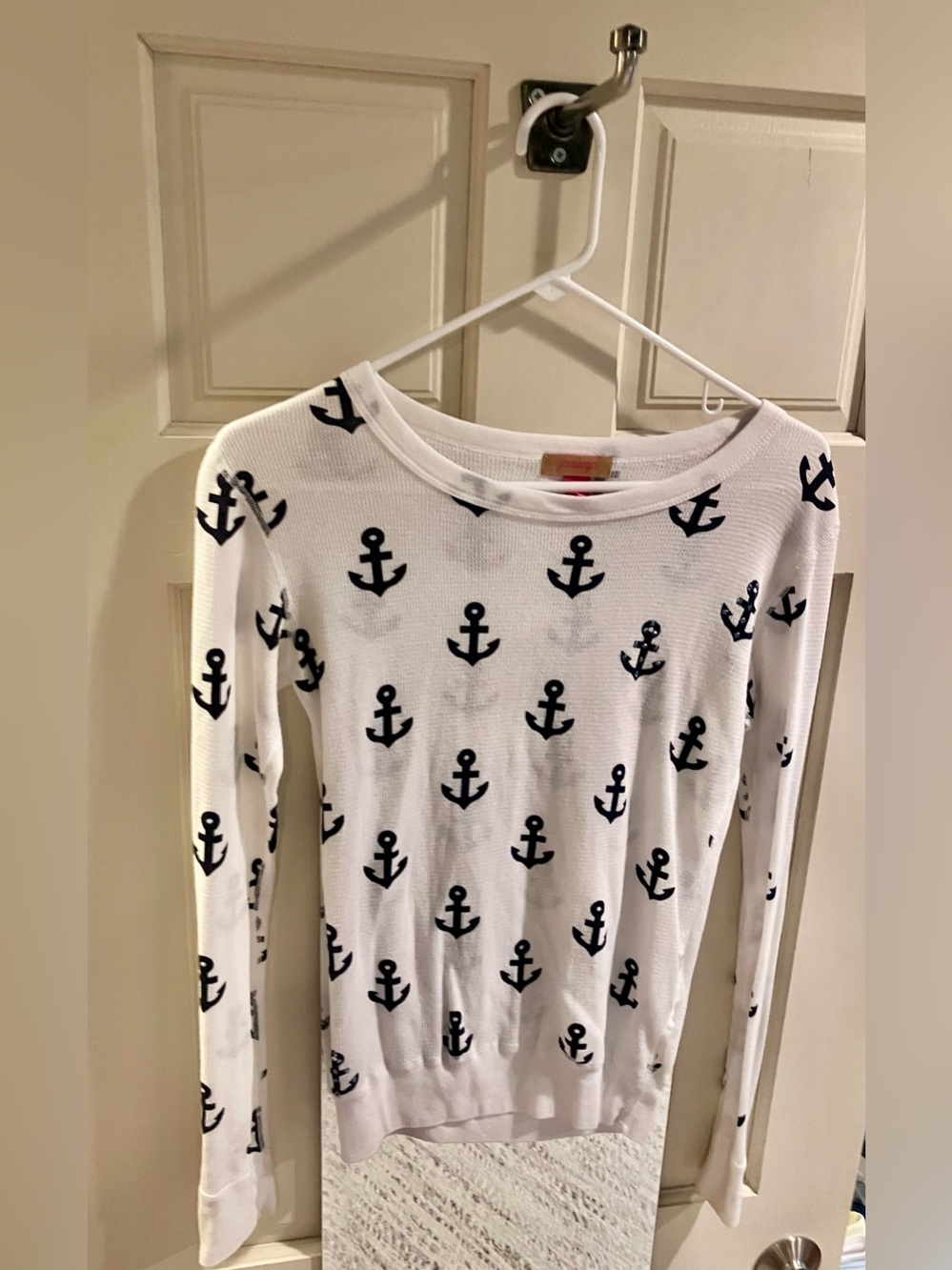 Primp White With Navy Anchor Print Long Sleeve Shirt